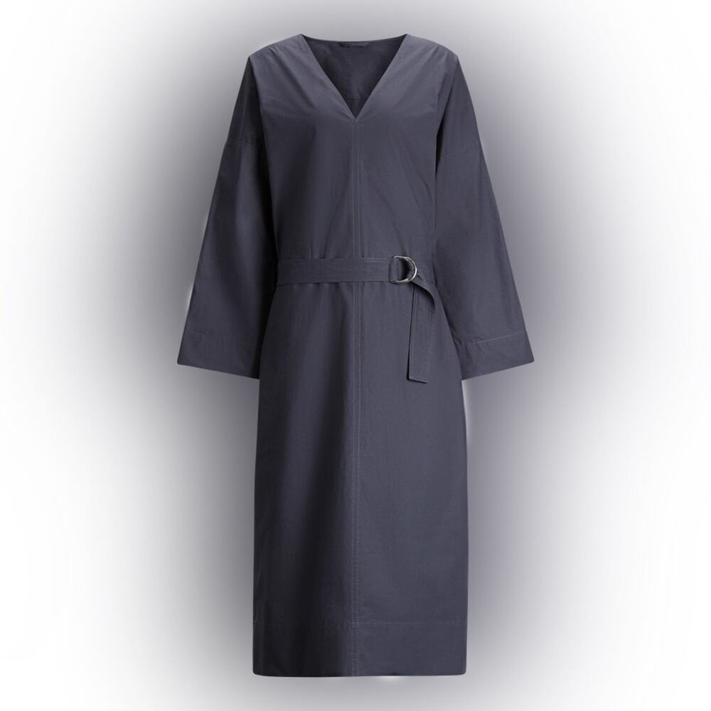 Joseph Navy Etta Cotton Poplin Midi Dress Lagenlook Quiet Luxury - Small/ EU34